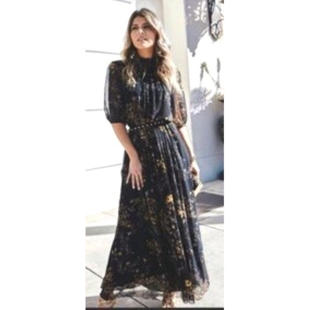 Wilfred Réplique Floral Chiffon Midi Dress Aritzia Black Prairie Romantic, S